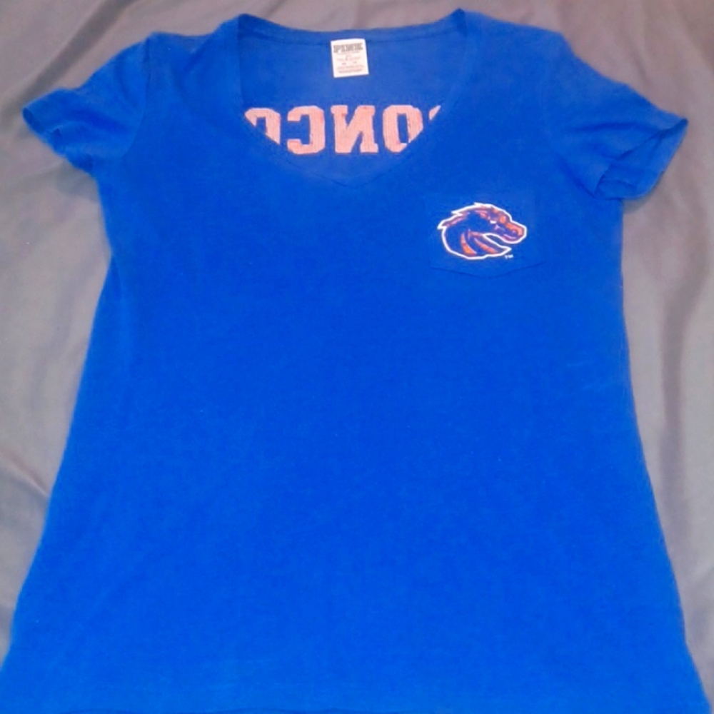 Victoria Secret PINK Dark Blue V neck Broncos T shirt